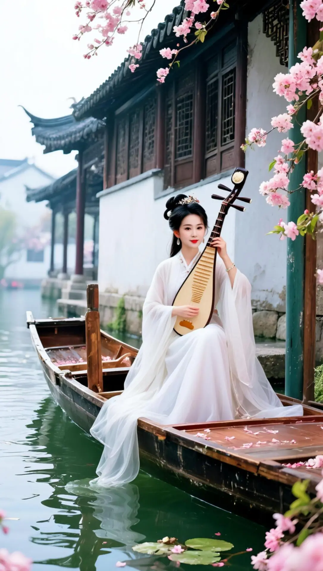 AI舟上抚琴图 随变ai随便玩