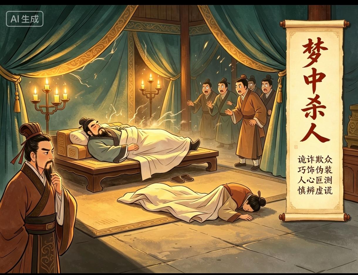小故事 
梦中杀人
 
话说曹操，
身为丞相，
手握重兵，
权掌朝纲，
世上少有