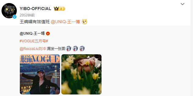 王一博有效值班的编辑王一博自己发VOGUE大片 王一博自己发VOGUE大片，是有