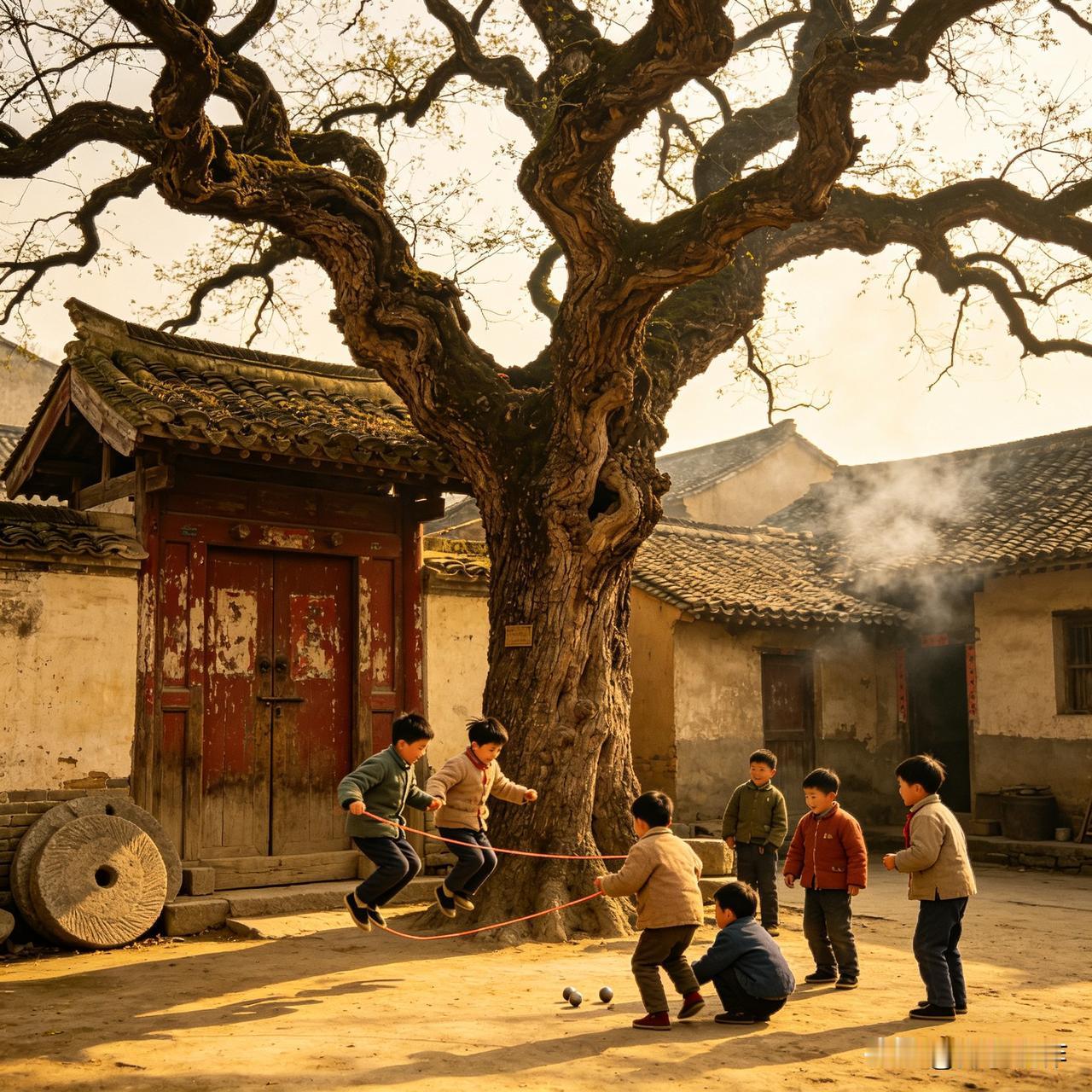 这联藏着多少人的乡愁啊——老树枝桠上挂过秋千，门阶边蹲过看蚂蚁的自己，一句“忆童