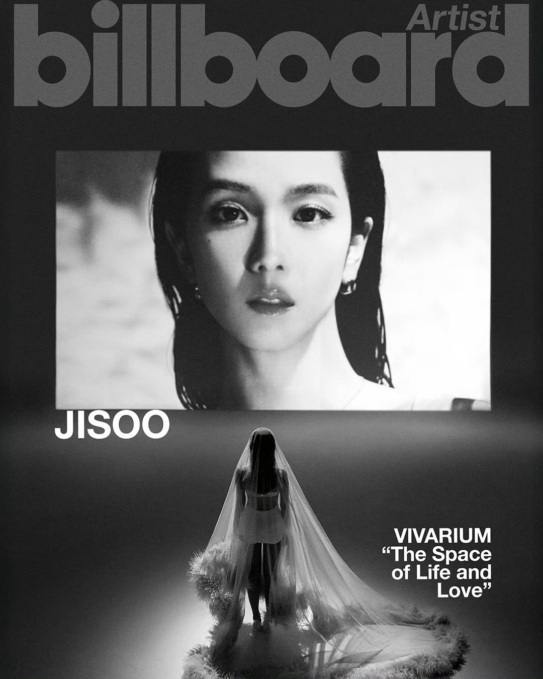 金智秀亮相韩版Billboard 封面，身穿David Koma 裙装，佩戴卡地