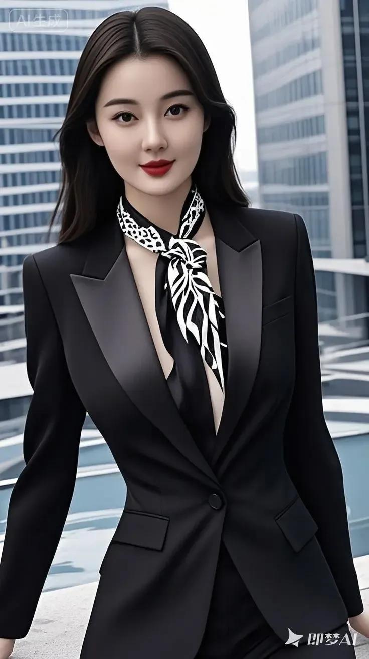 都市女强人穿搭指南：黑色西装+豹纹丝巾，气场全开！