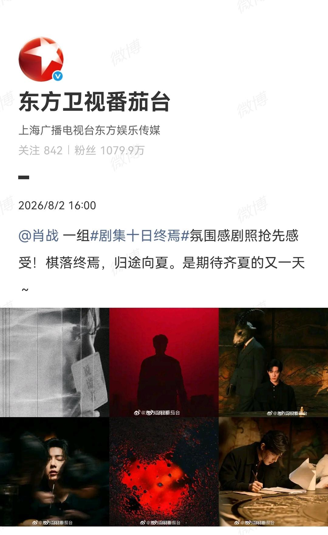 8月2日，东方卫视番茄台报道肖战《十日终焉》[机智]