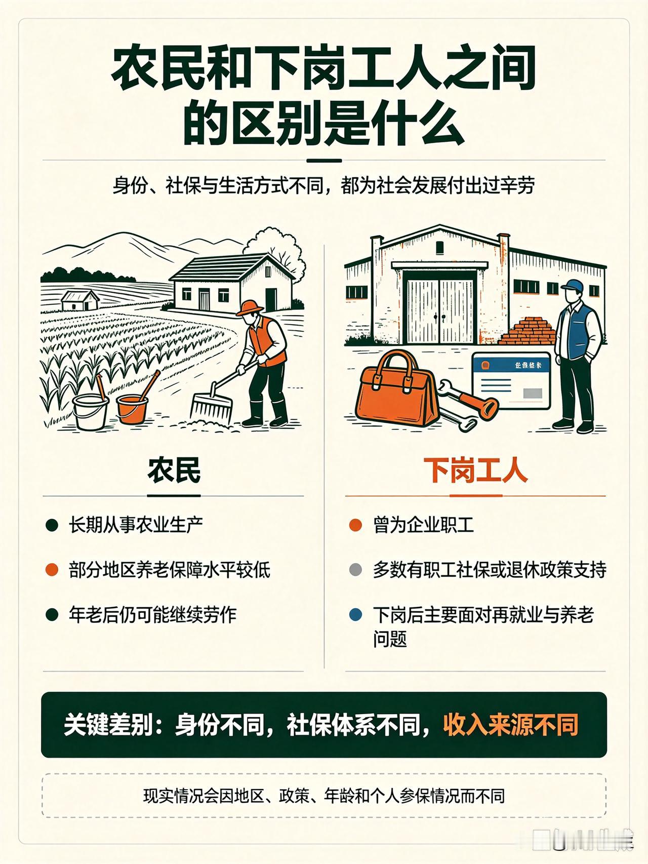 下岗工人曾经是企业职工，在岗时缴纳职工社保，下岗后多数可以按政策办理退休，领取职