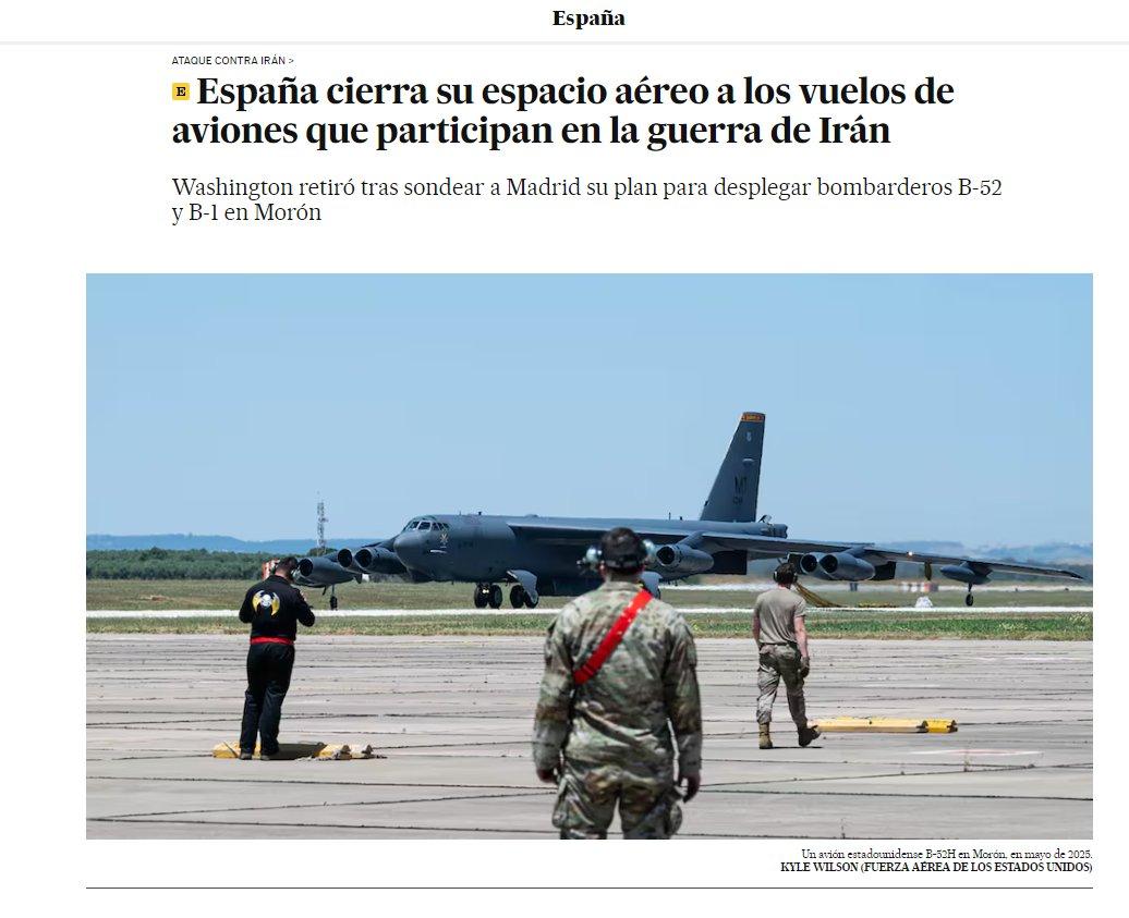 西班牙已对参与“史诗狂怒行动”的美国战机关闭了领空。 据军方消息人士透露，马德里