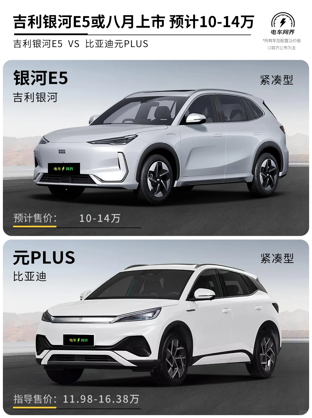 吉利银河E5 对比 比亚迪元Plus