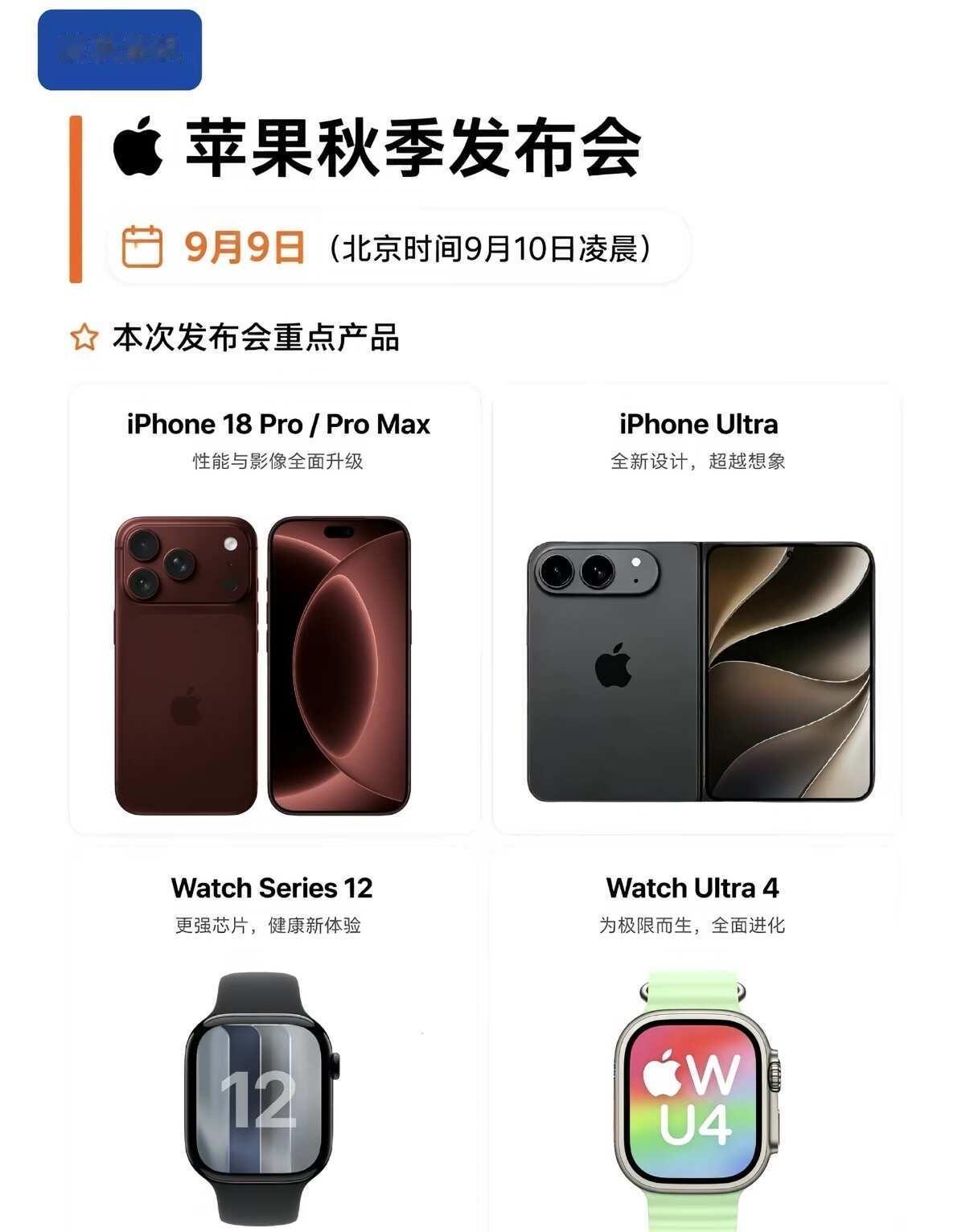 苹果发布会时间曝光？这次重点看这几个新品
苹果秋季发布会时间疑似曝光，预计将于9