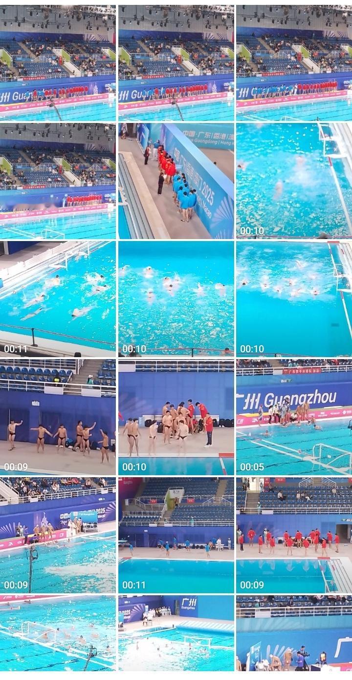 今天下午来到广州天河区黄村奥林匹克游泳跳水馆观看男子水球比赛，第一场是上海队对湖