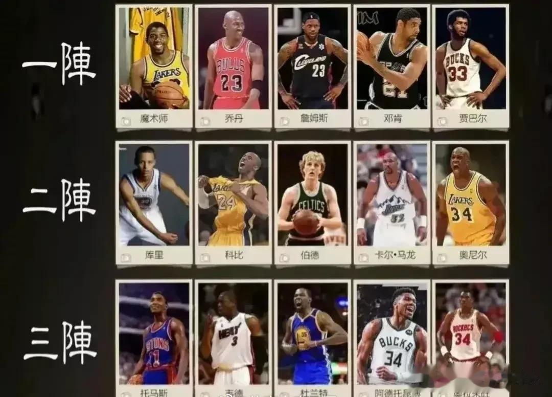理性讨论，NBA最佳历史一阵、二阵、三阵，哪一个最强呢？
一阵：魔术师、乔丹、詹