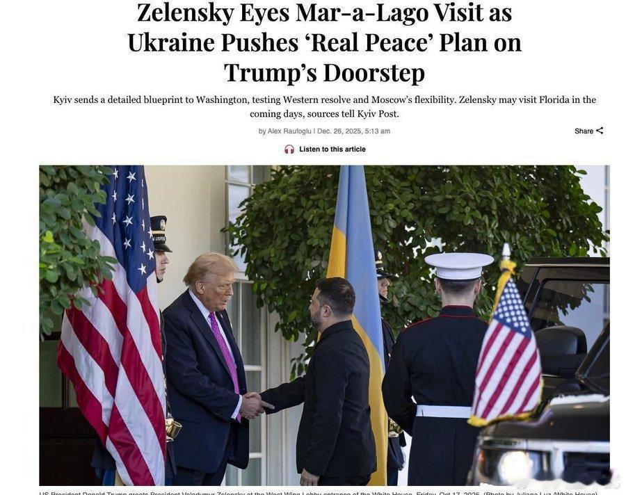 泽连斯基可能在近期前往佛罗里达州，在海湖庄园与特朗普举行会谈。暂定会谈日期为12