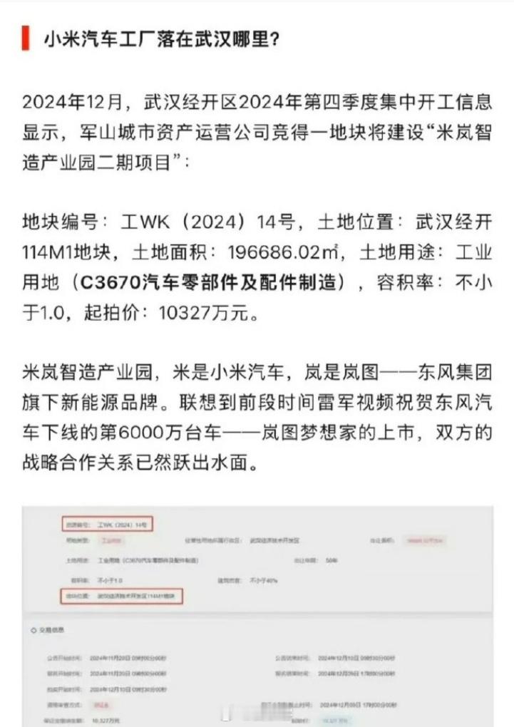 小米汽车工厂要落户武汉了？[并不简单] 