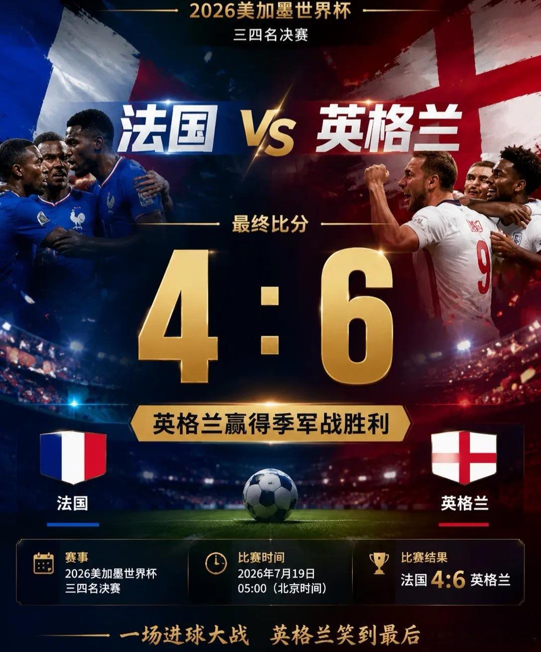 法国4比6英格兰姆巴佩  这场十球对决跌宕起伏，萨卡上演帽子戏法居功至伟，赖斯传