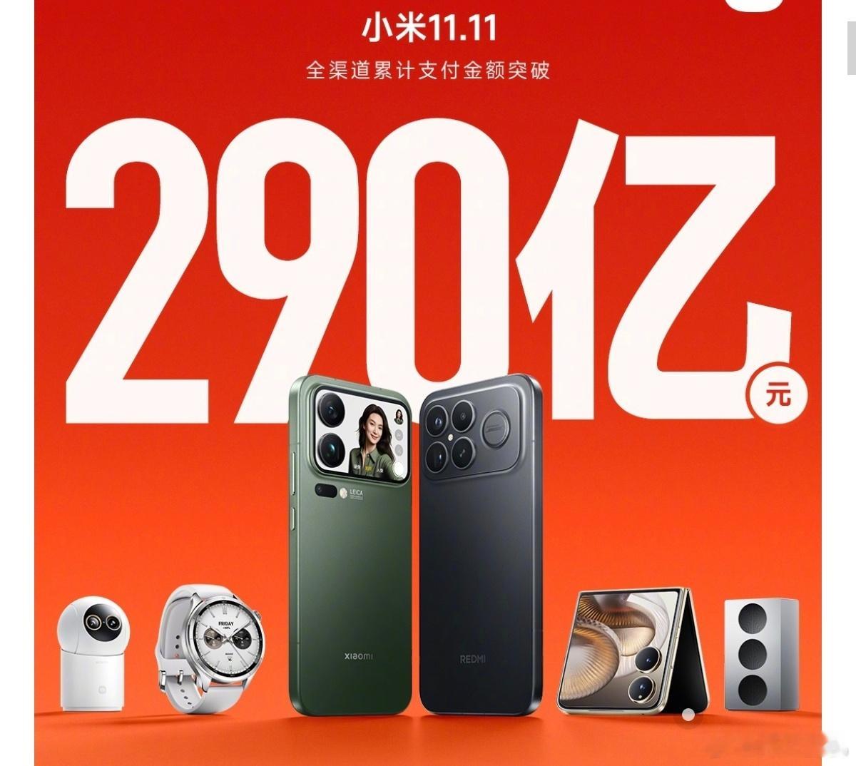 小米今年双十一全渠道290亿，我看有些人拿去年说事儿，说今年退步了。但是作为一个