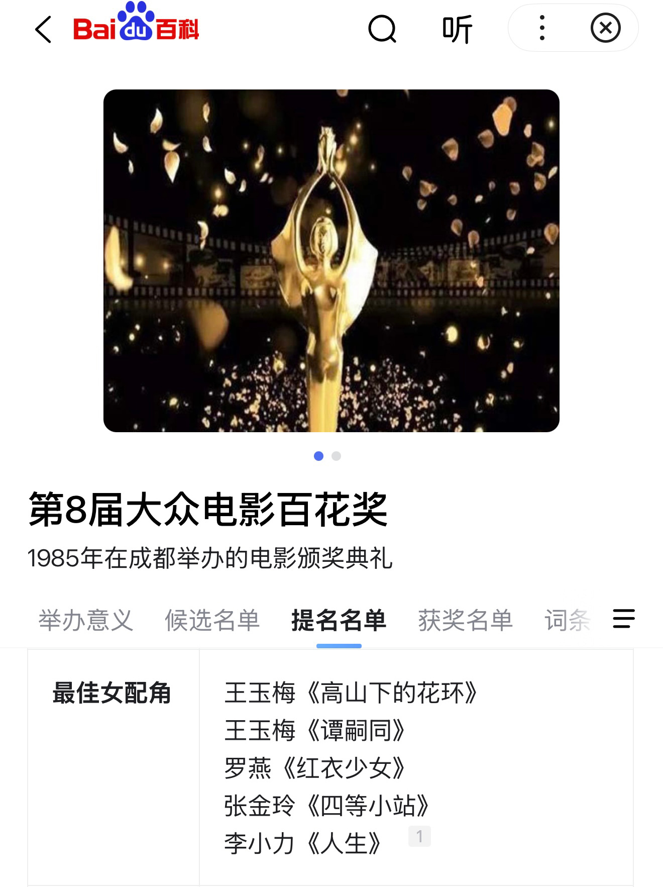 搞了半天马蜂又吹假b了，百花奖第一个双提名女配另有其人非老瘪 诈c诈奖现在诈提名