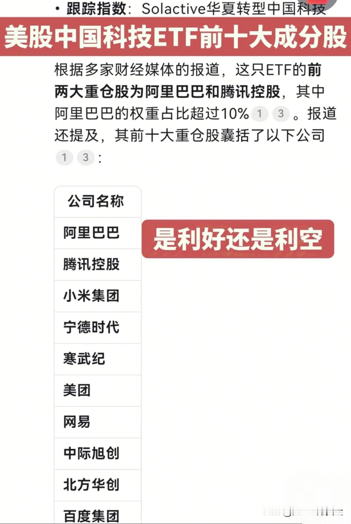 美中国科技ETF前十大成分名单
公司名称
阿里巴巴
腾讯控股
小米集团
宁德时代