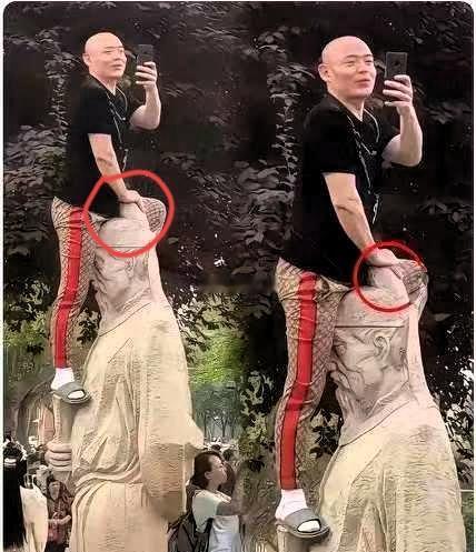 光头男子这下出名了，可以说是臭名远扬。
 
一位光头男子在景区攀爬古雕塑摆拍的视