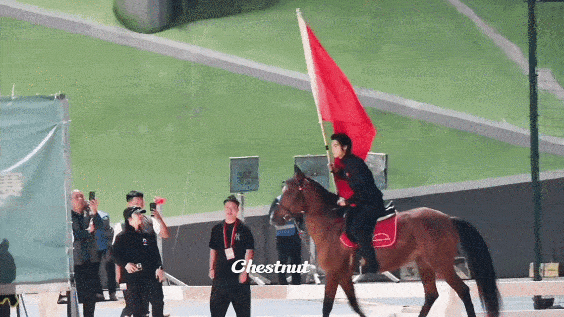 于适在全国骑射巡回总决赛开幕式作为中国队代表入场，那叫一个意气风发。马儿驰骋，双