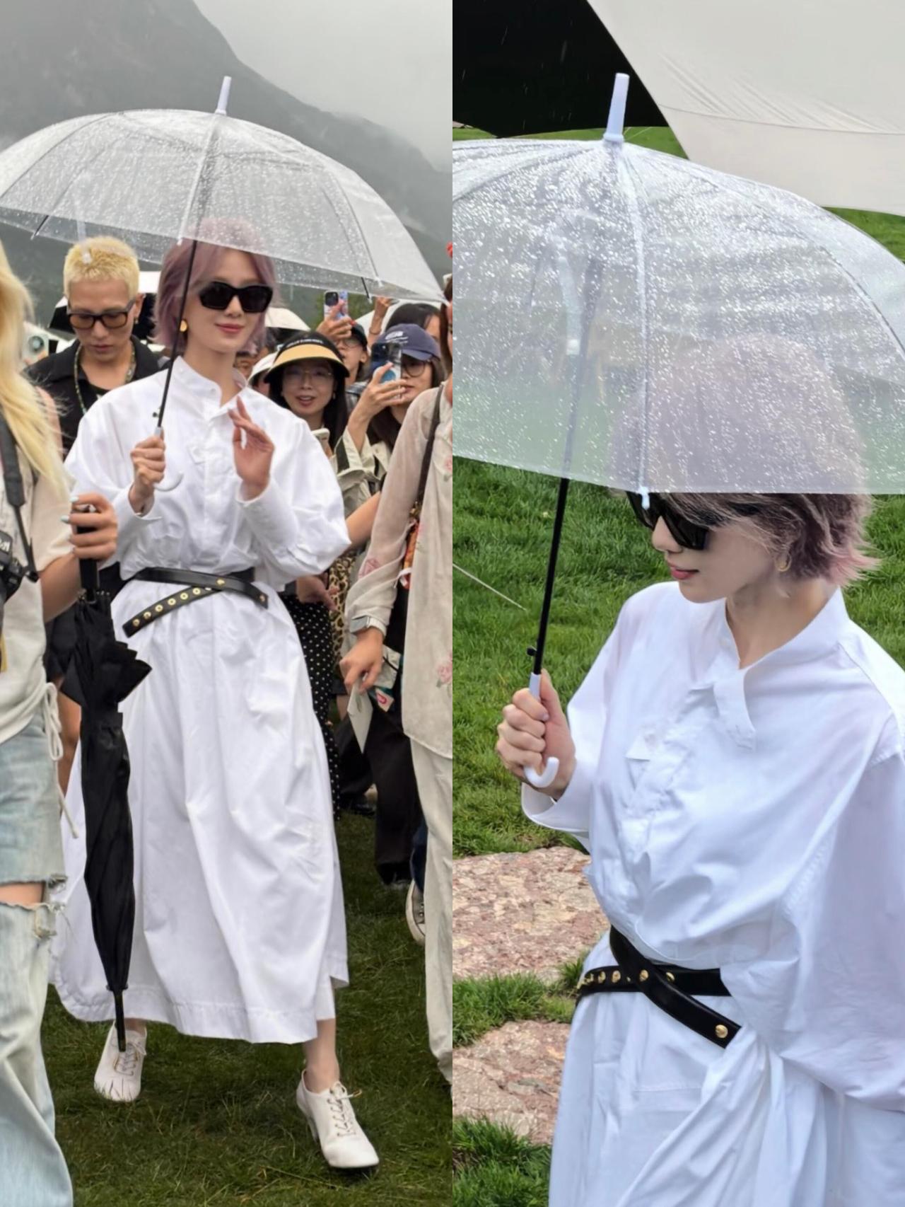 刘诗诗新发型超美！
浅粉紫渐变短发清爽吸睛，搭配一身长款白衬衫裙氛围感拉满。宽松