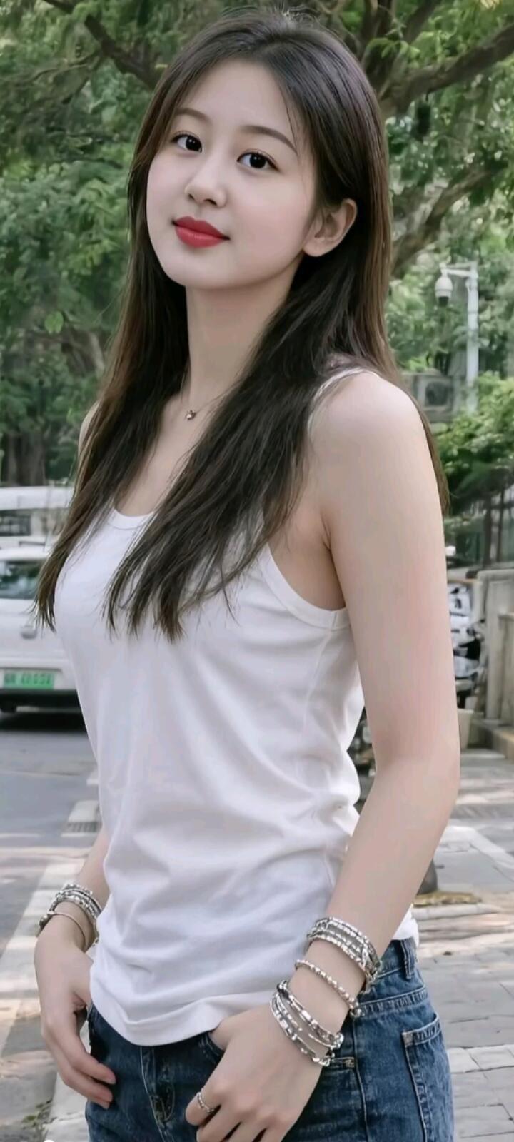 清新夏日穿搭，白色背心+牛仔裤，简约又时尚！