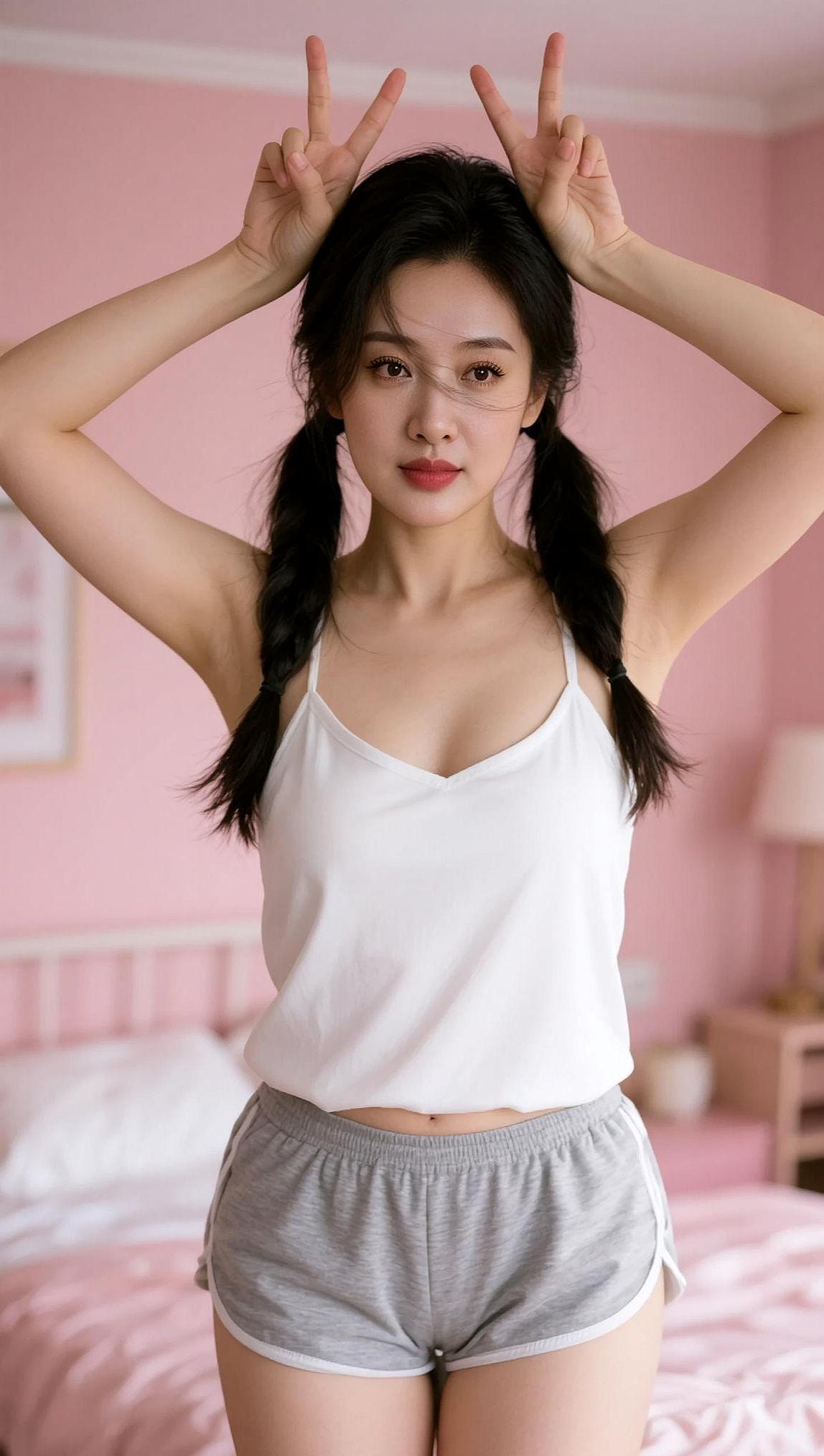 AI双马尾居家照 抖音ai创作 甜系女孩  风景秀丽自然美景 甜美女孩穿搭