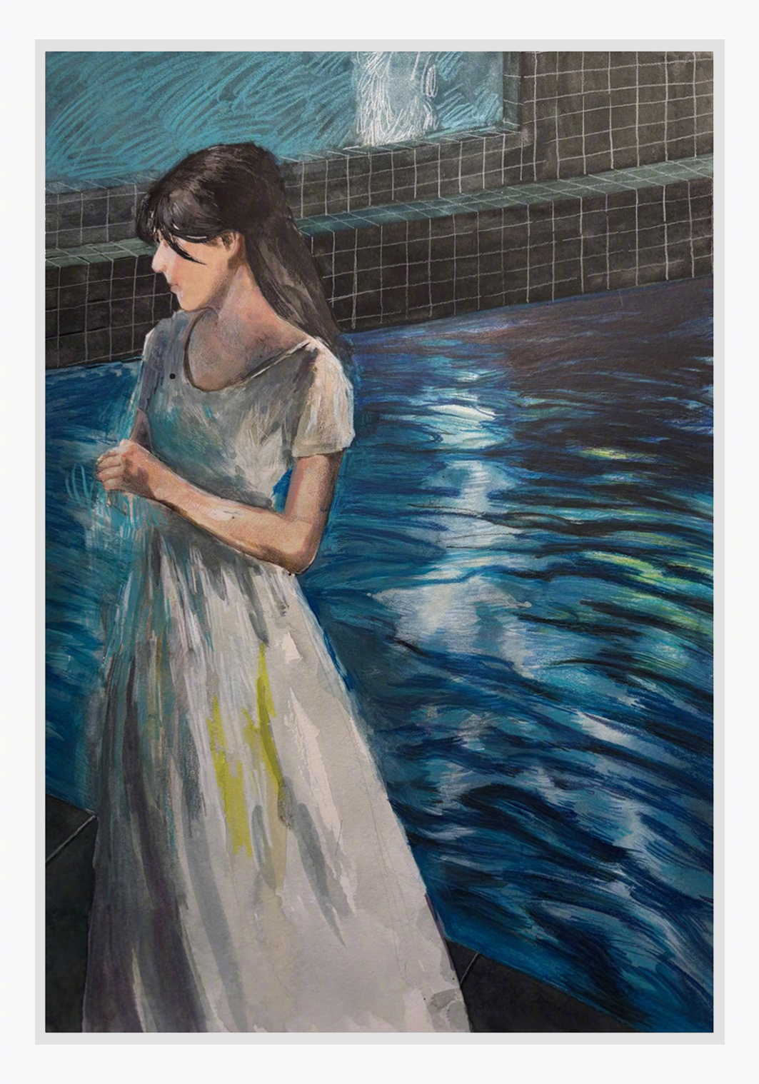 #上咪咕看炽夏#【炽夏画册】 白裙微垂，水波潋滟，“原画”里藏着的，是纯粹的偏爱