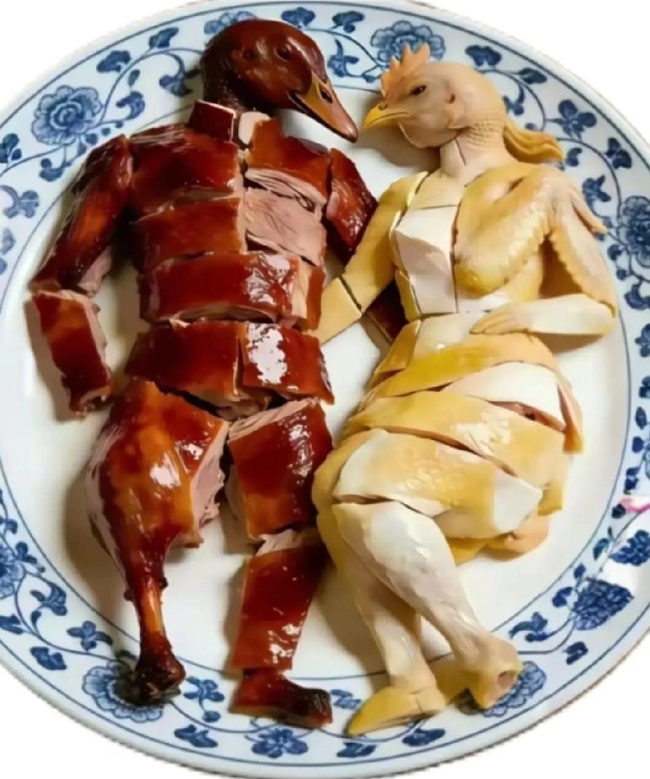 餐间暖意，情寄味中
 
瓷盘里，烤鸭与白切鸡默然相伴。

烤鸭红亮酥香，裹挟着烟