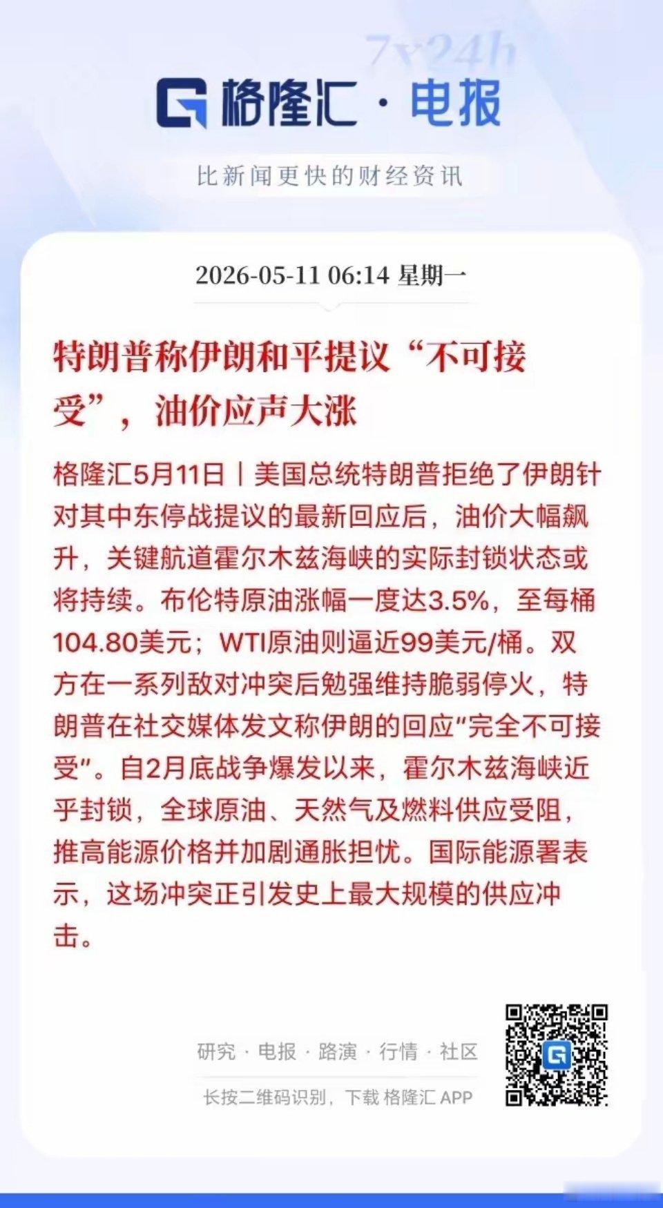 开盘前突发变数！伊朗强硬回怼美国提议，川子直言绝不接受，油价直线拉升，今天A股要