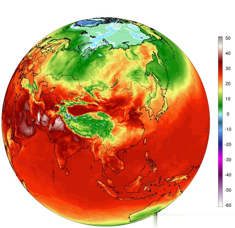 今天温度，南亚中东一带红的发白了都（40-50℃），你那里今天多少度？#北京高温