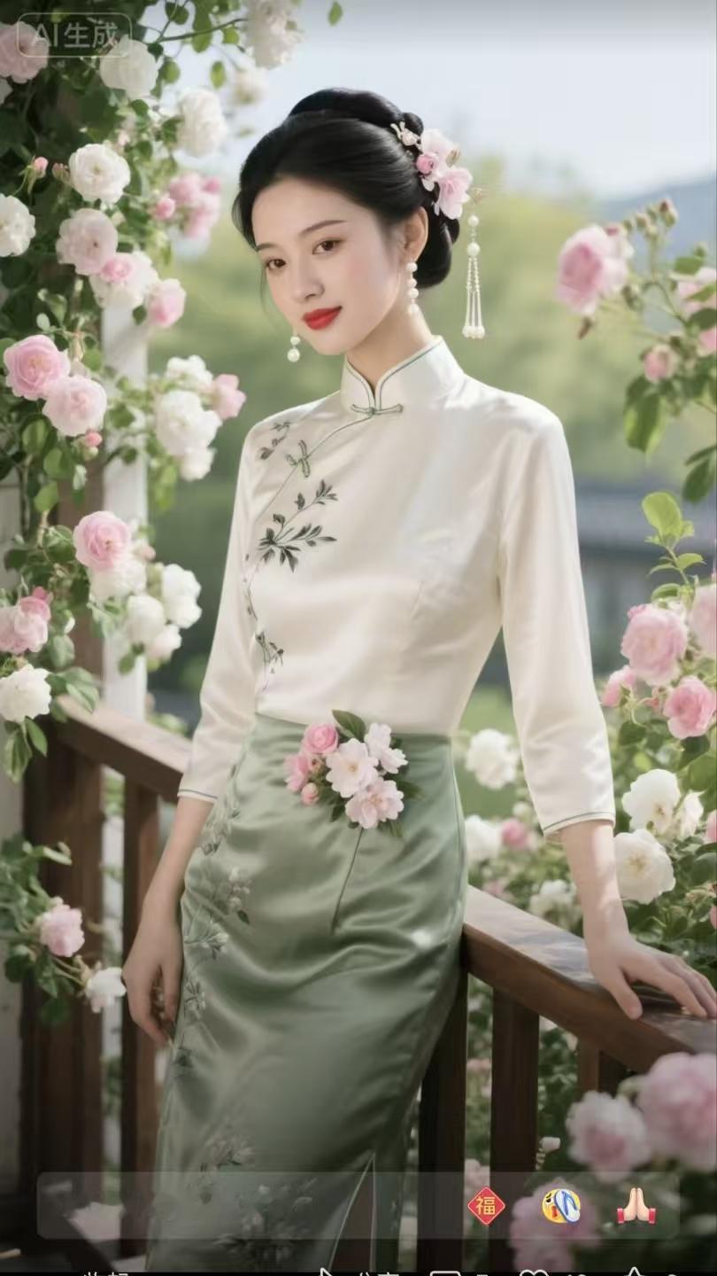 山坡羊·东方旗袍美人
娇颜如玉，
黛眉含趣，
眸明鼻挺姿容丽。
着新衣，韵盈躯。