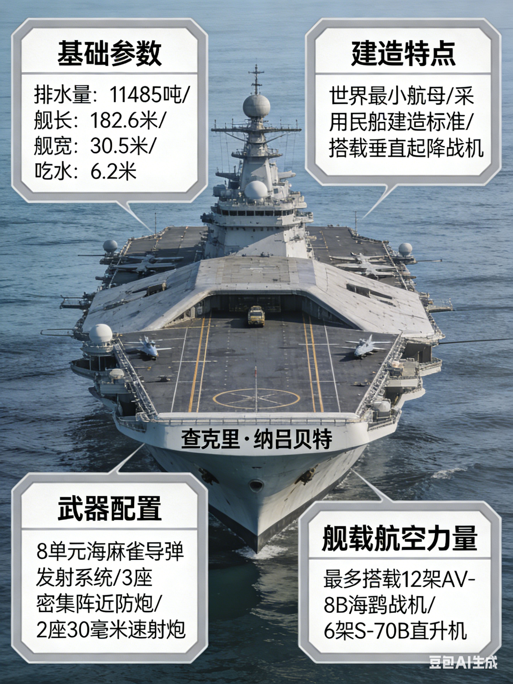 军事ai新视野  “查克里•纳吕贝特”号航空母舰［泰］标准排水量：7000吨满载