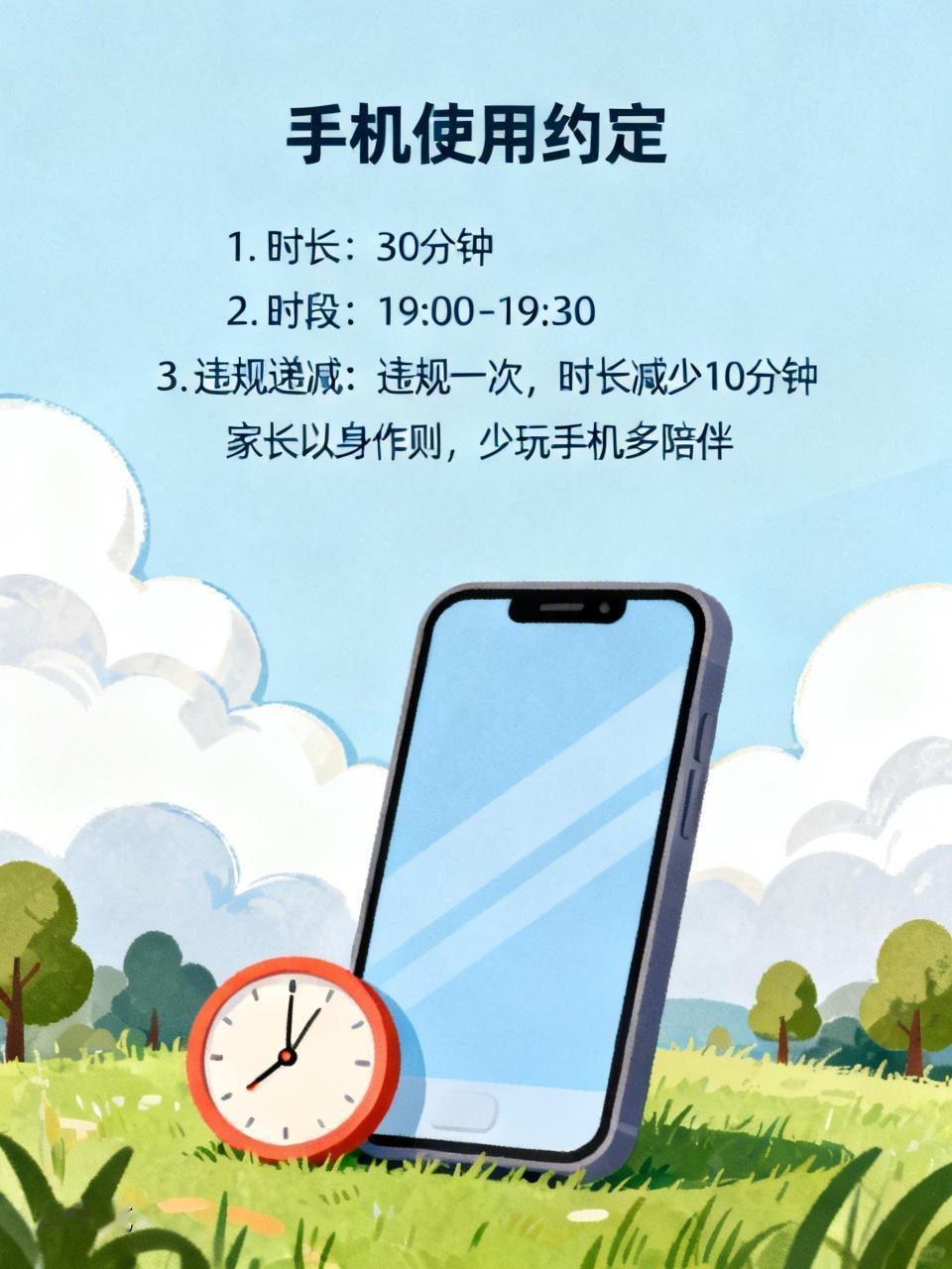 我认为约定规则
和孩子提前约定手机使用时长，时段，违规就递减用时，家长以身作则少