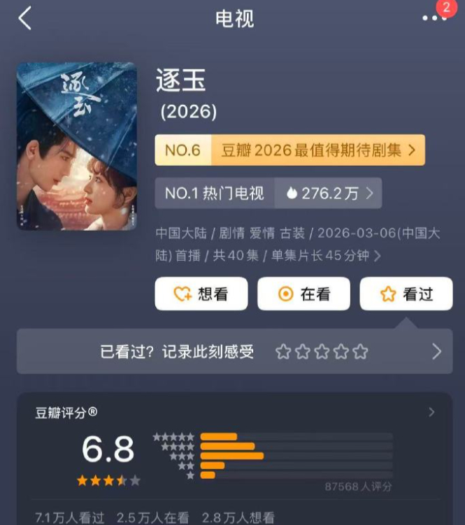 逐玉豆瓣开分6.8，你觉得低了还是高了？ 