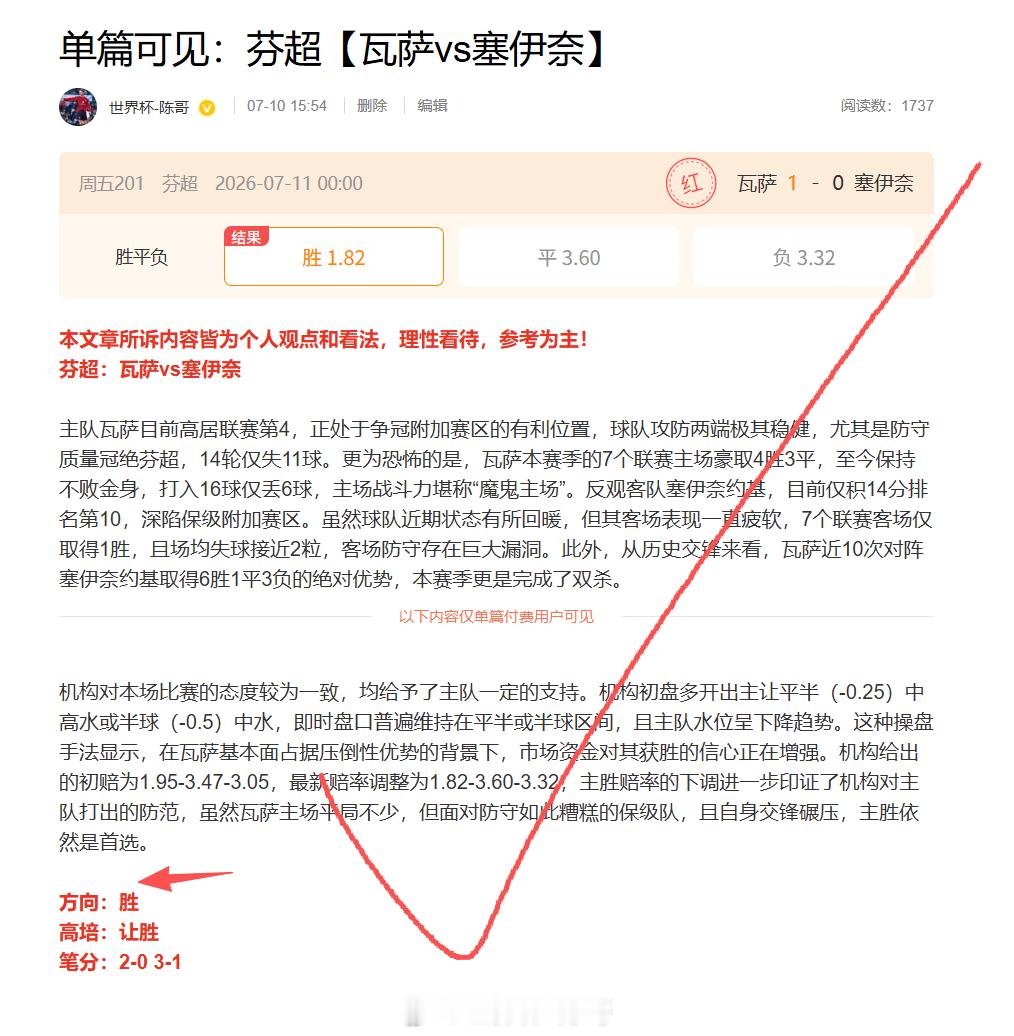 昨天足球赛事两场赛事全✅，看好的西班牙胜，让平，2-1的笔分5.4贝全✅，芬超瓦