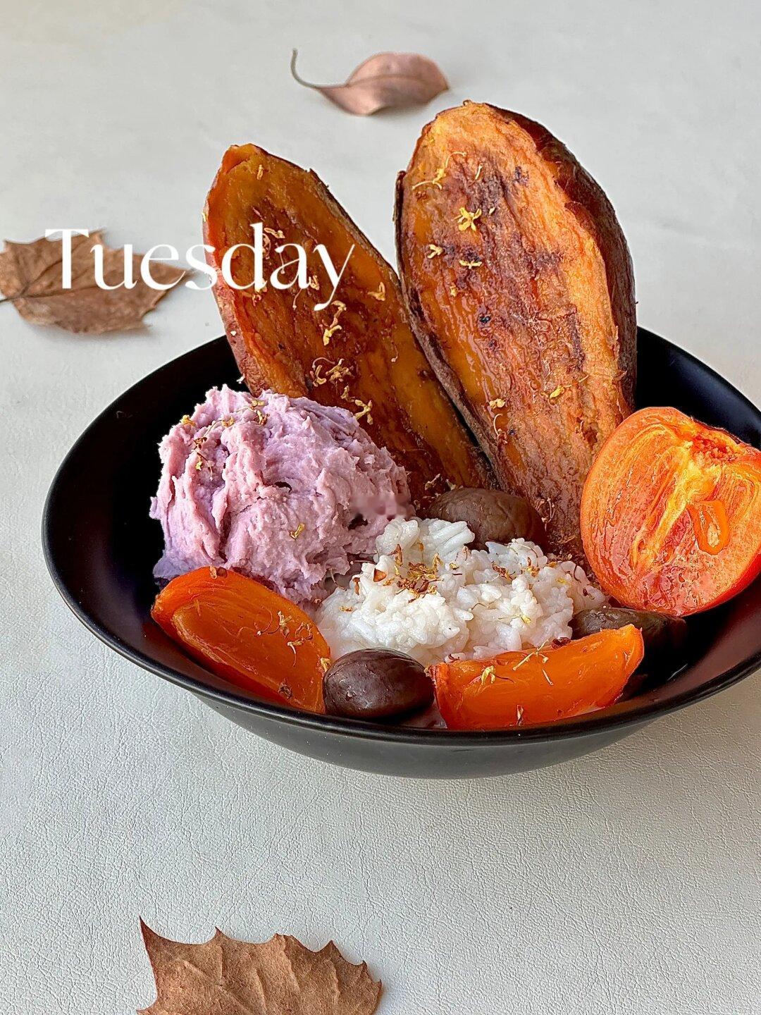 快手早餐｜✨秋意浓红薯芋泥桂花酒酿酸奶碗