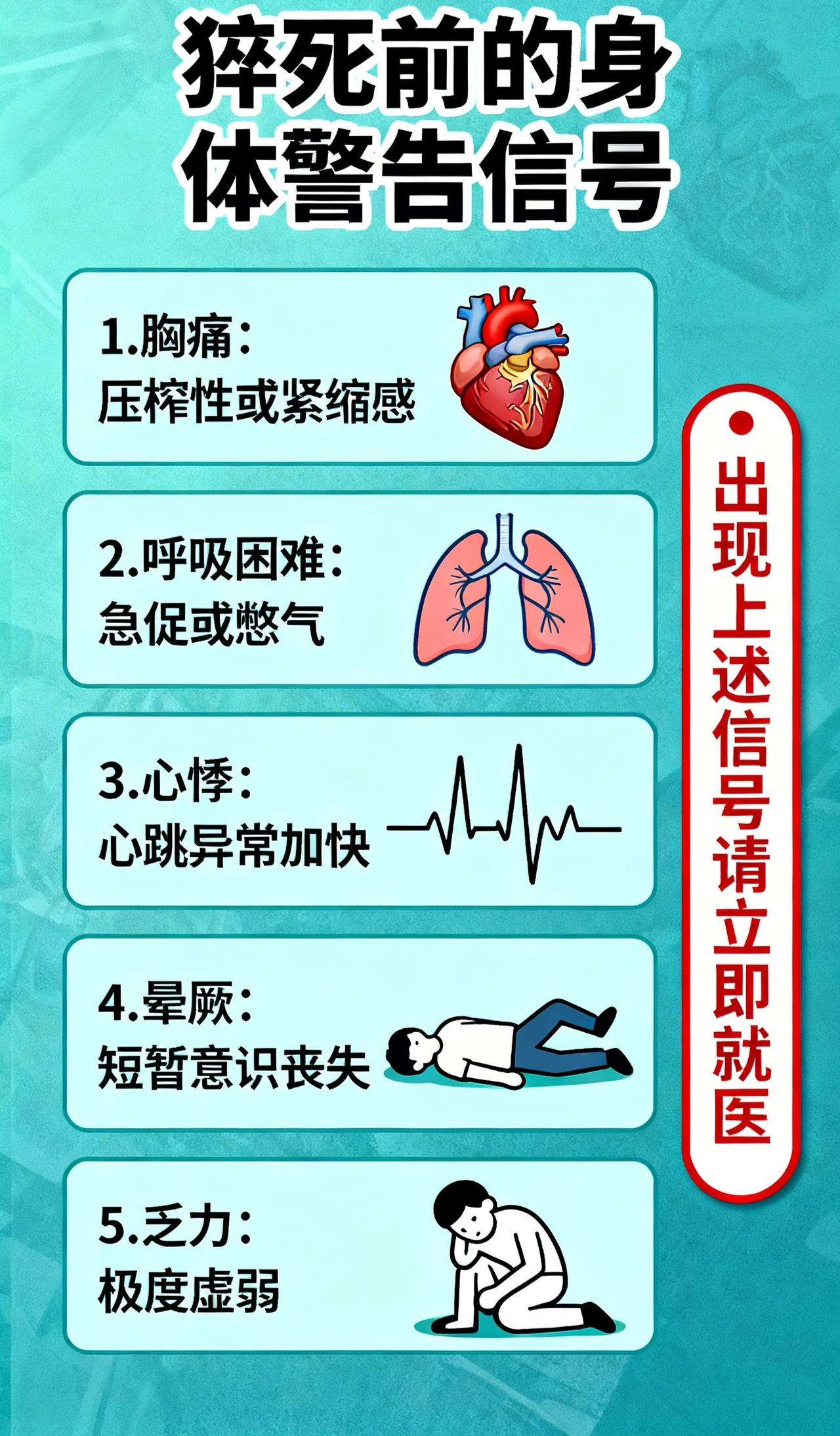 身体发出这些信号，是猝死前的最后“警告”！很多人却一忍再忍……

你是否曾感到胸