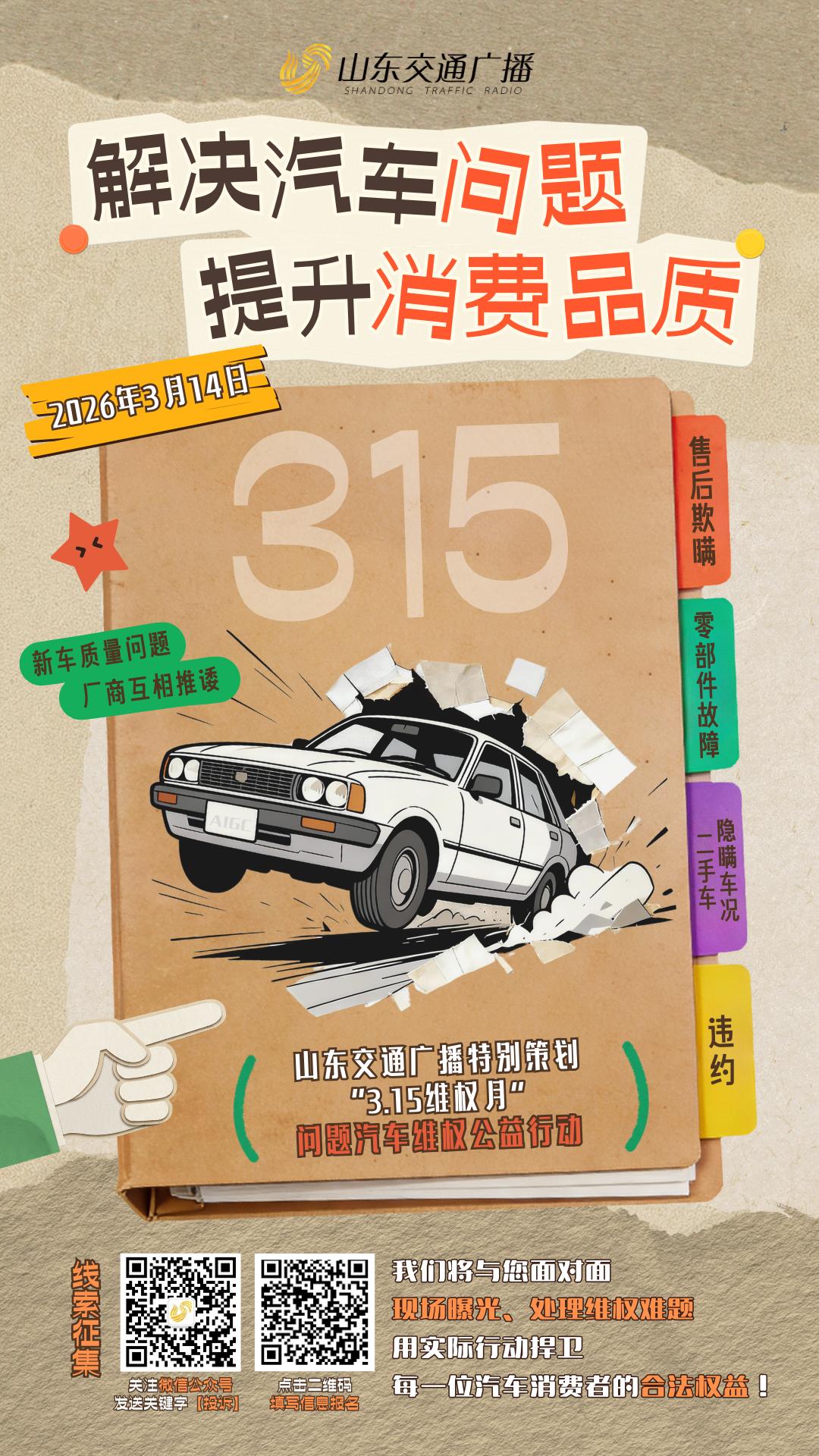山东交通广播特别策划2026“3.15维权月——问题汽车维权公益行动”！如果您正