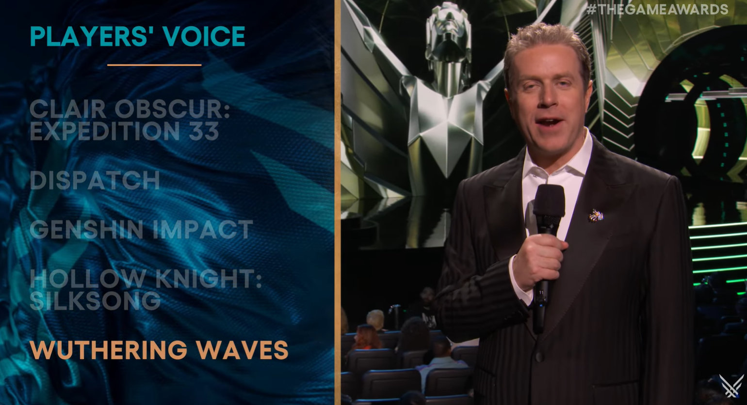 《鸣潮》获得TGA2025玩家之声。提名游戏：《光与影：33号远征队》《超英派遣