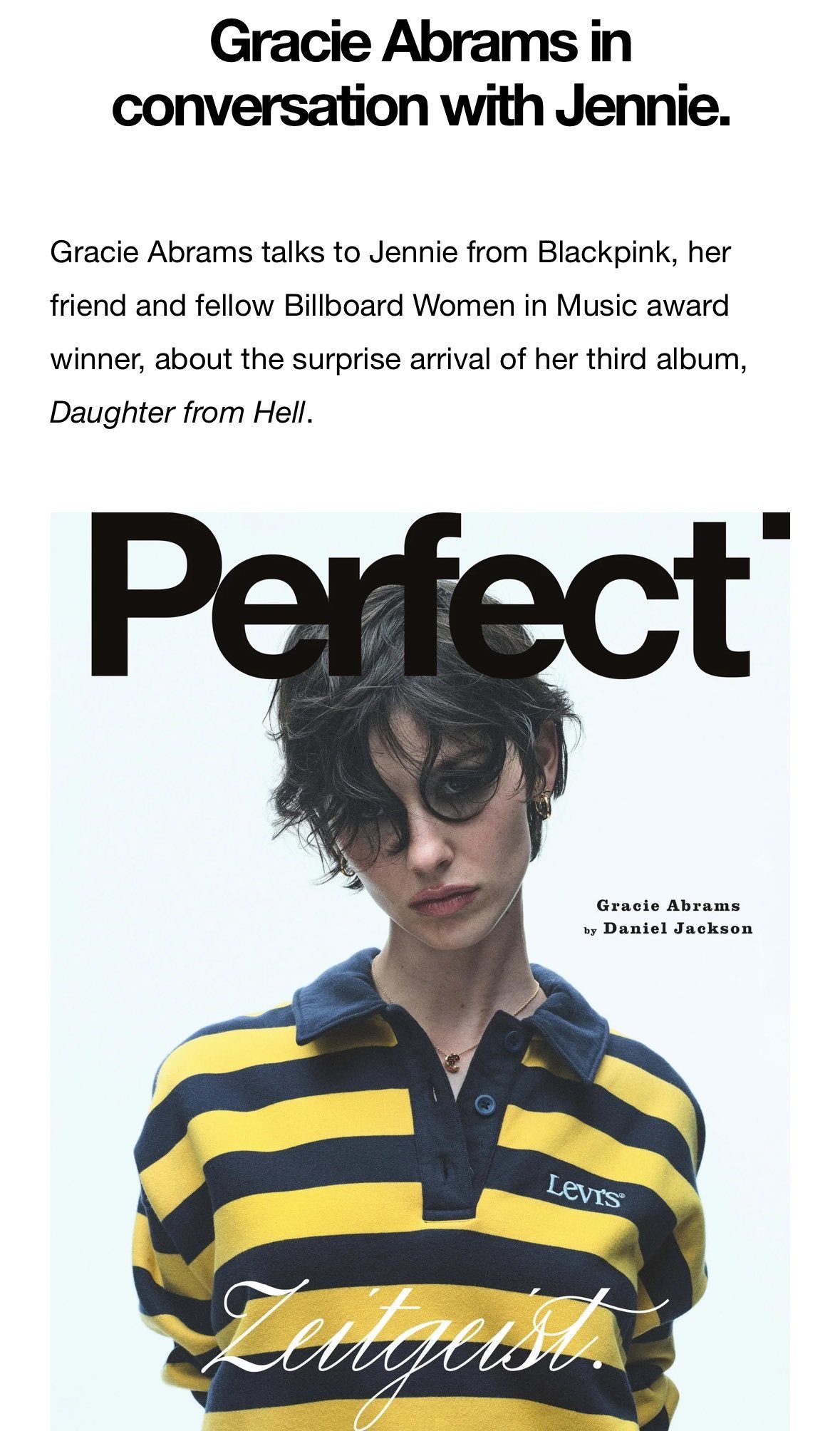 JENNIE 为 Perfect Magazine 采访 Gracie Abra