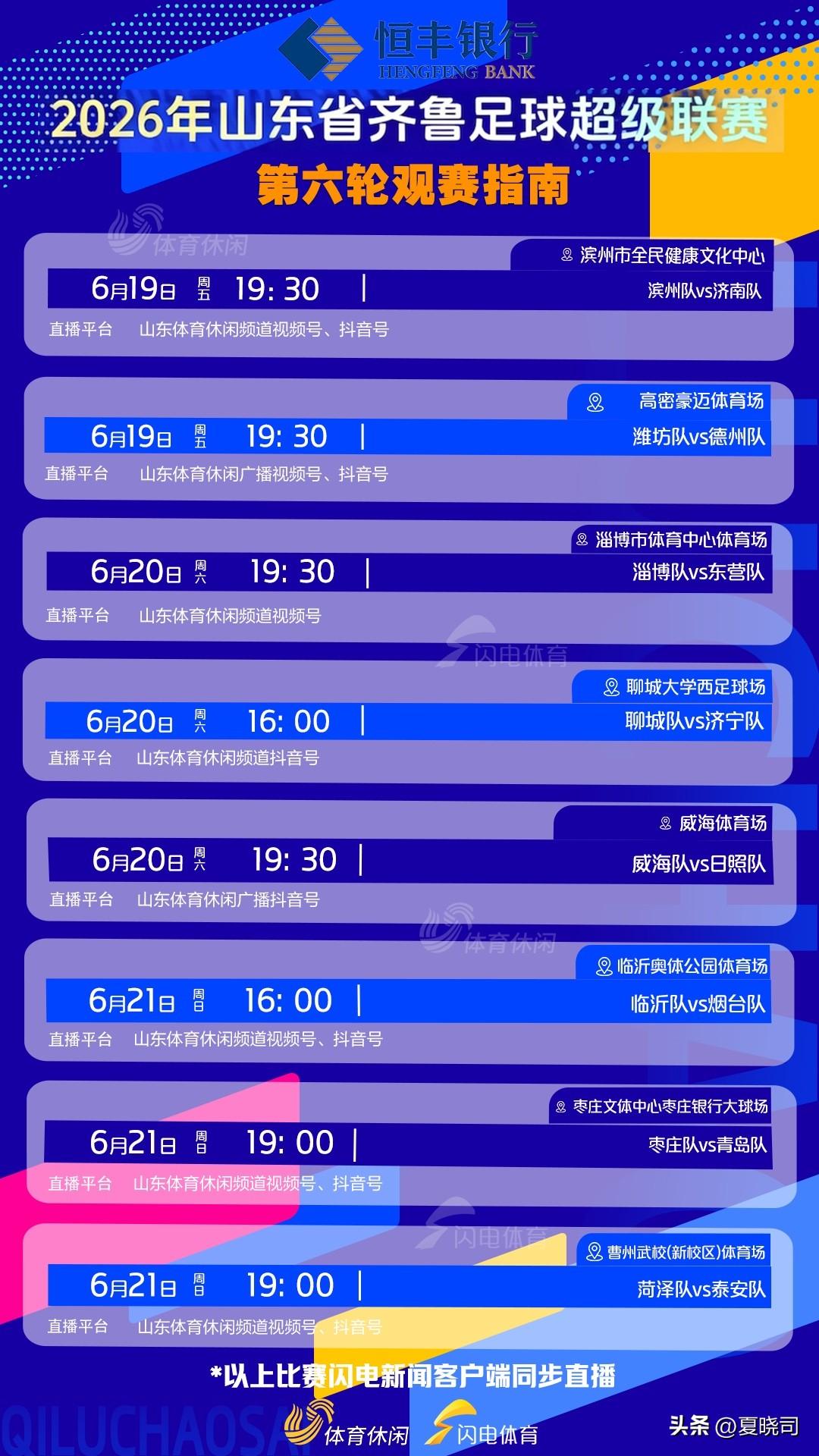2026年山东省齐鲁足球超级联赛第六轮赛程指南