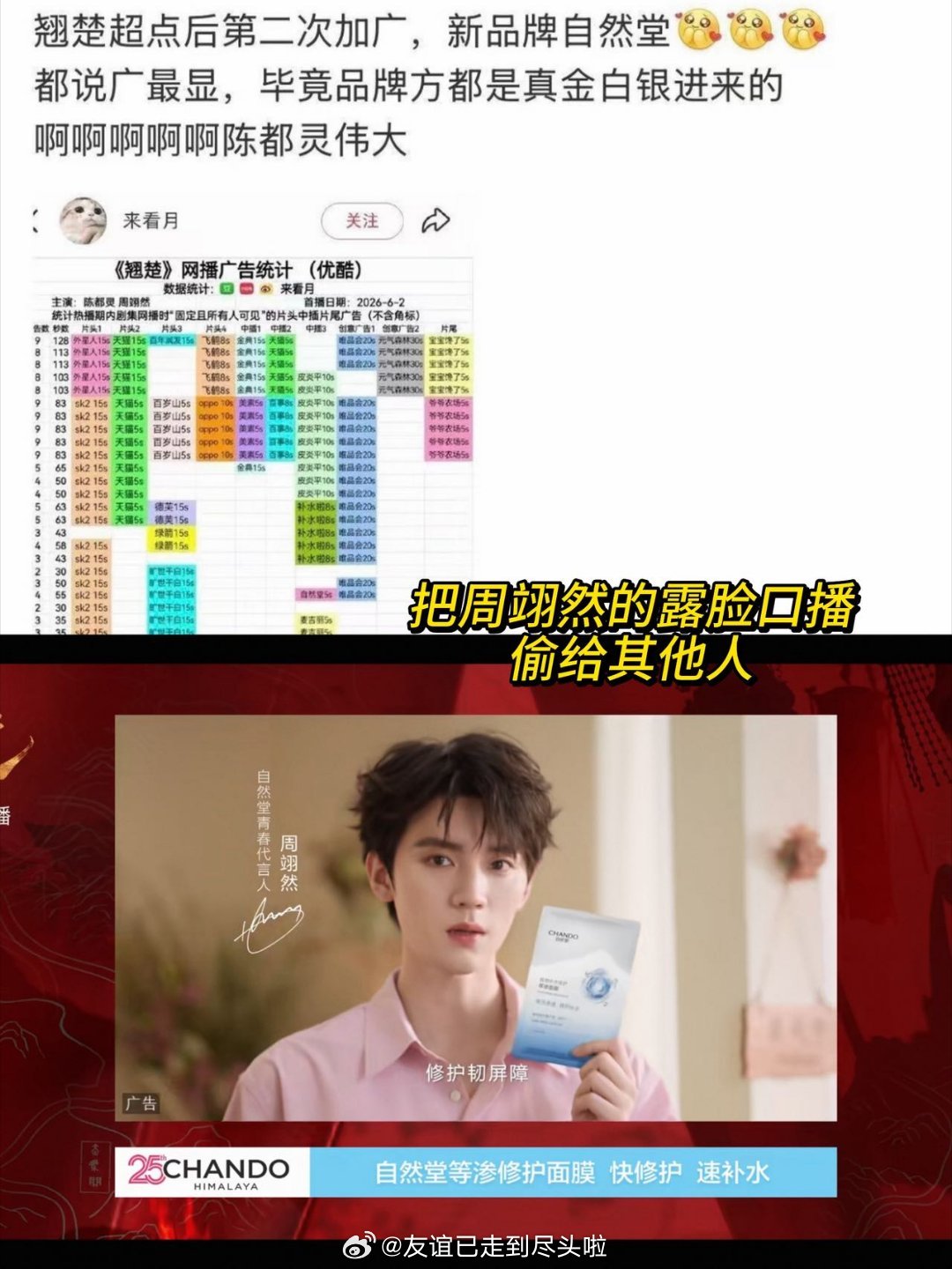 翘楚周翊然戏份 虽然周翊然在翘楚里最少一集只出现了26s，虽然他的口播中插被换头