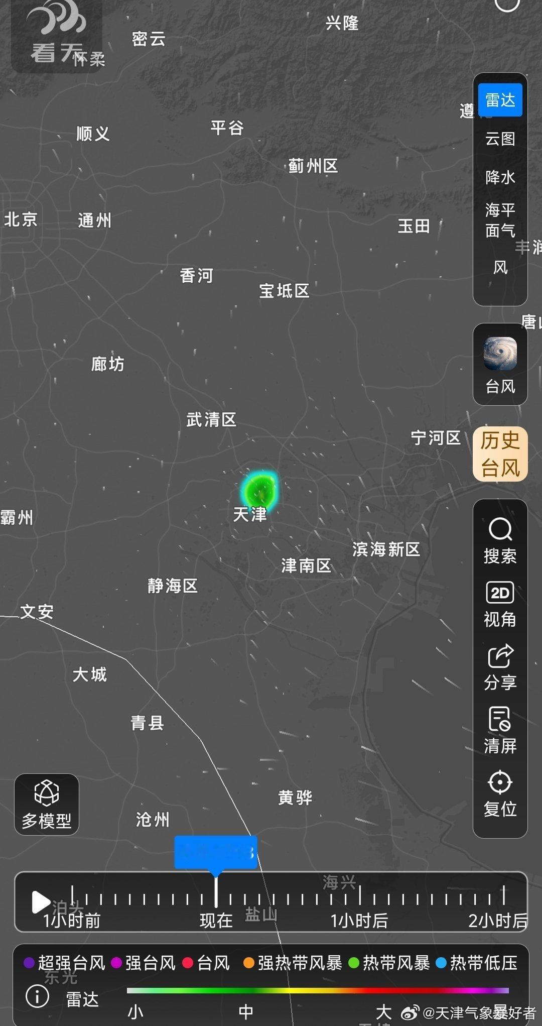 目前天津河北红桥有一些回波发展，未来会发展加强，持续时间不长，在半个小时到一个小