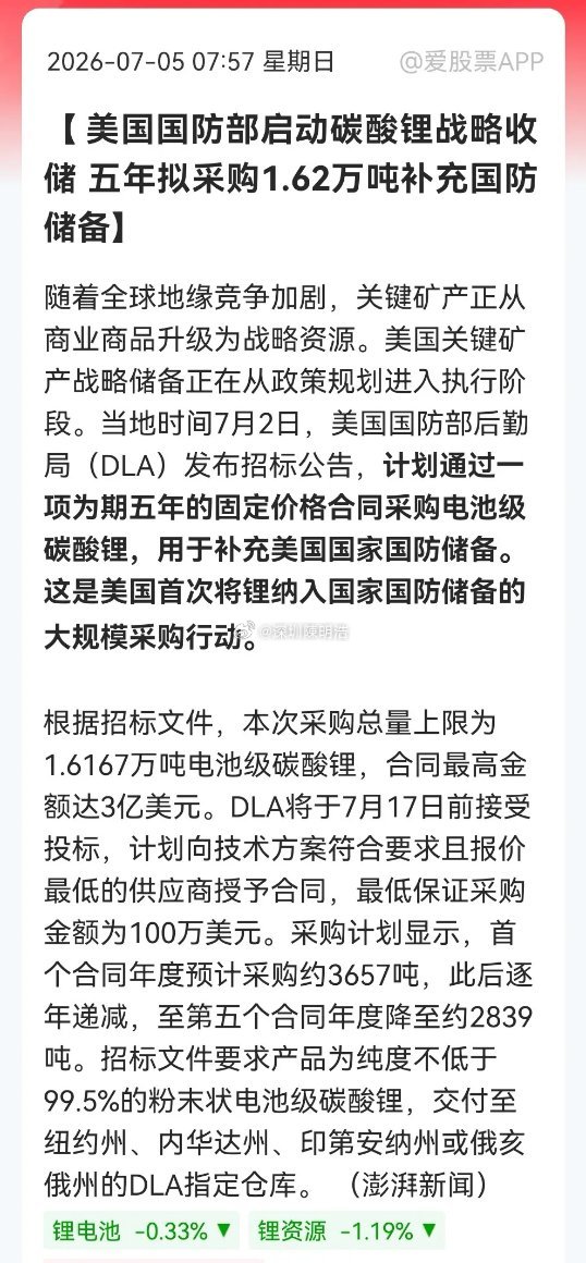 重磅！美国首度“收储”锂矿，1.62万吨大单或引爆全球锂资源战……突发消息：美国