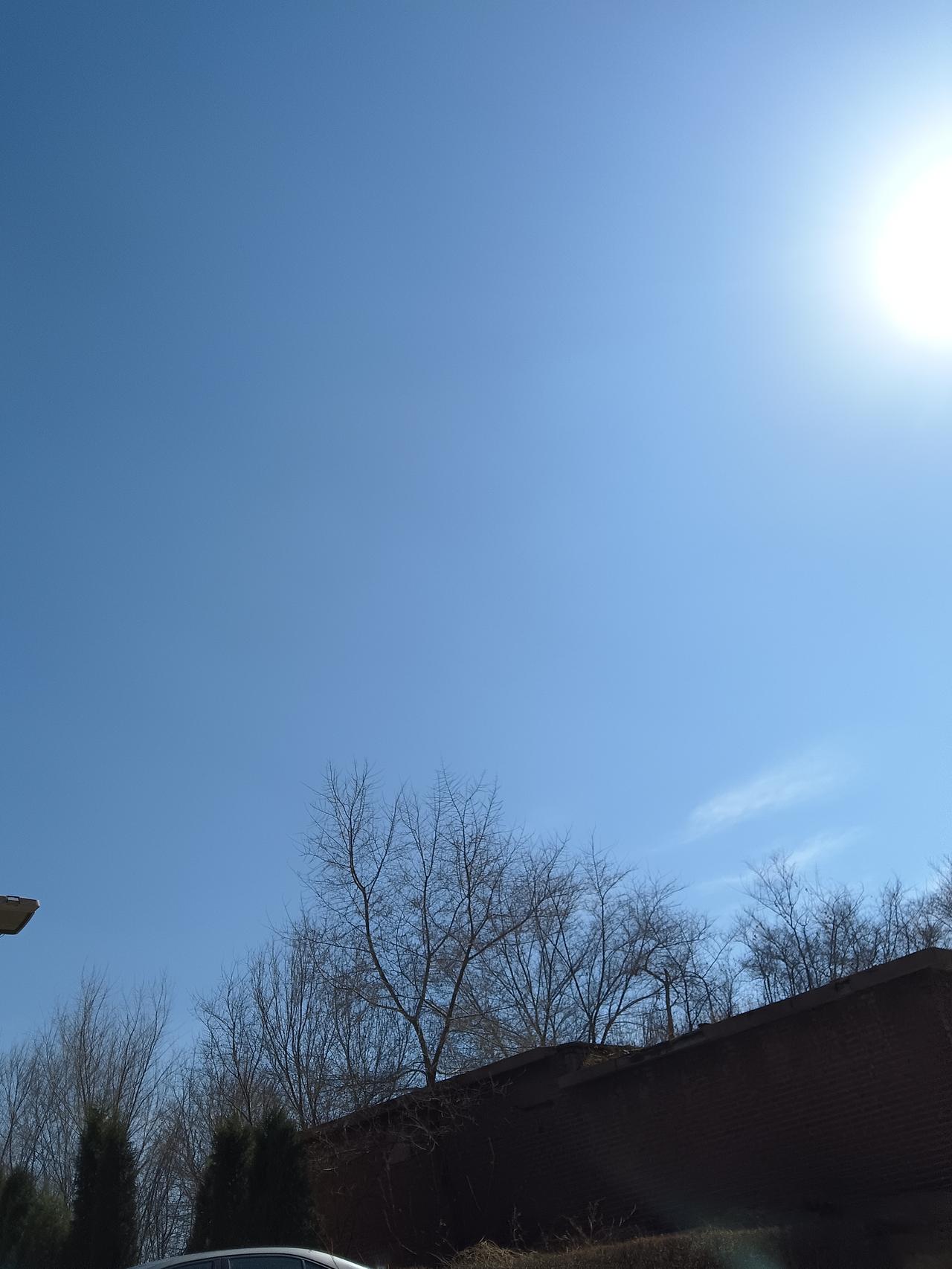 阳光明媚，天空湛蓝无云。