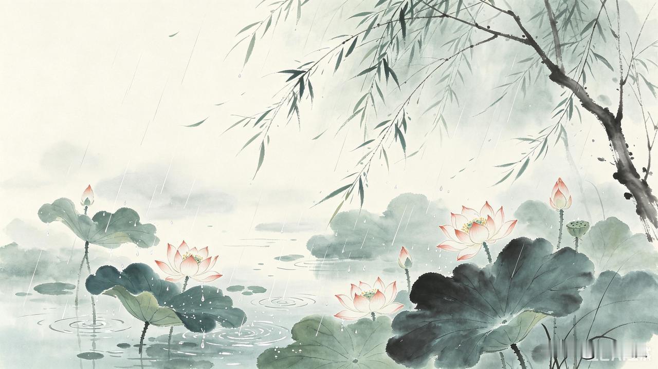上联：细雨慢敲池中莲
下联：清风轻拂岸上柳