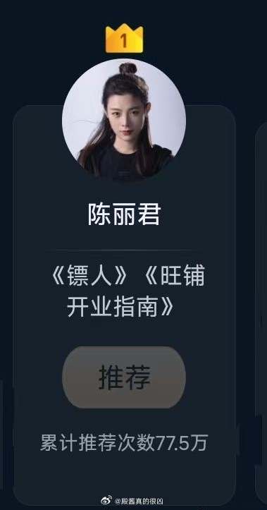 陈丽君领跑年度瞩目女影人投票第一，非常优秀且有观众缘的演员
