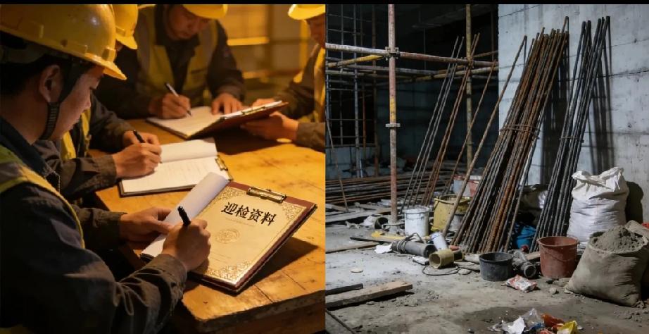 央企工地上这几天真是开了眼了。

平时钢筋绑得稀碎没人管，一听上面要来检查，全员