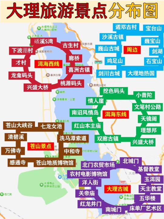 大理旅游景点及景区分布地图，建议收藏