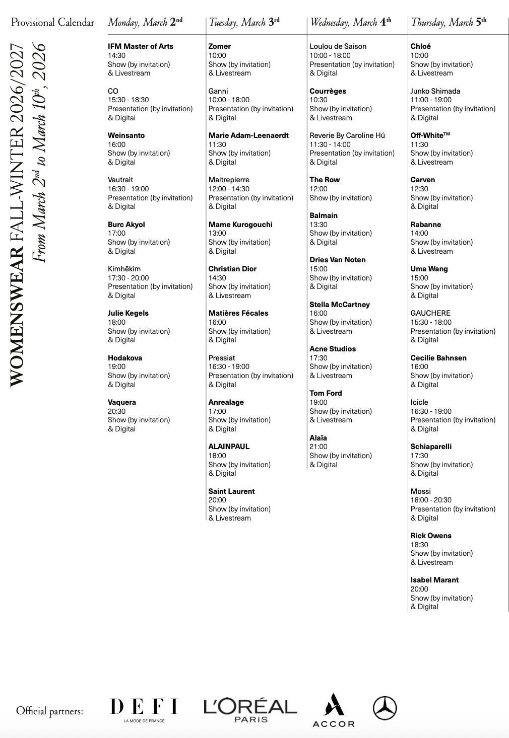时装周纽约时装周时装周看点预热2026秋冬巴黎时装周将于3月2日至10日举办，共
