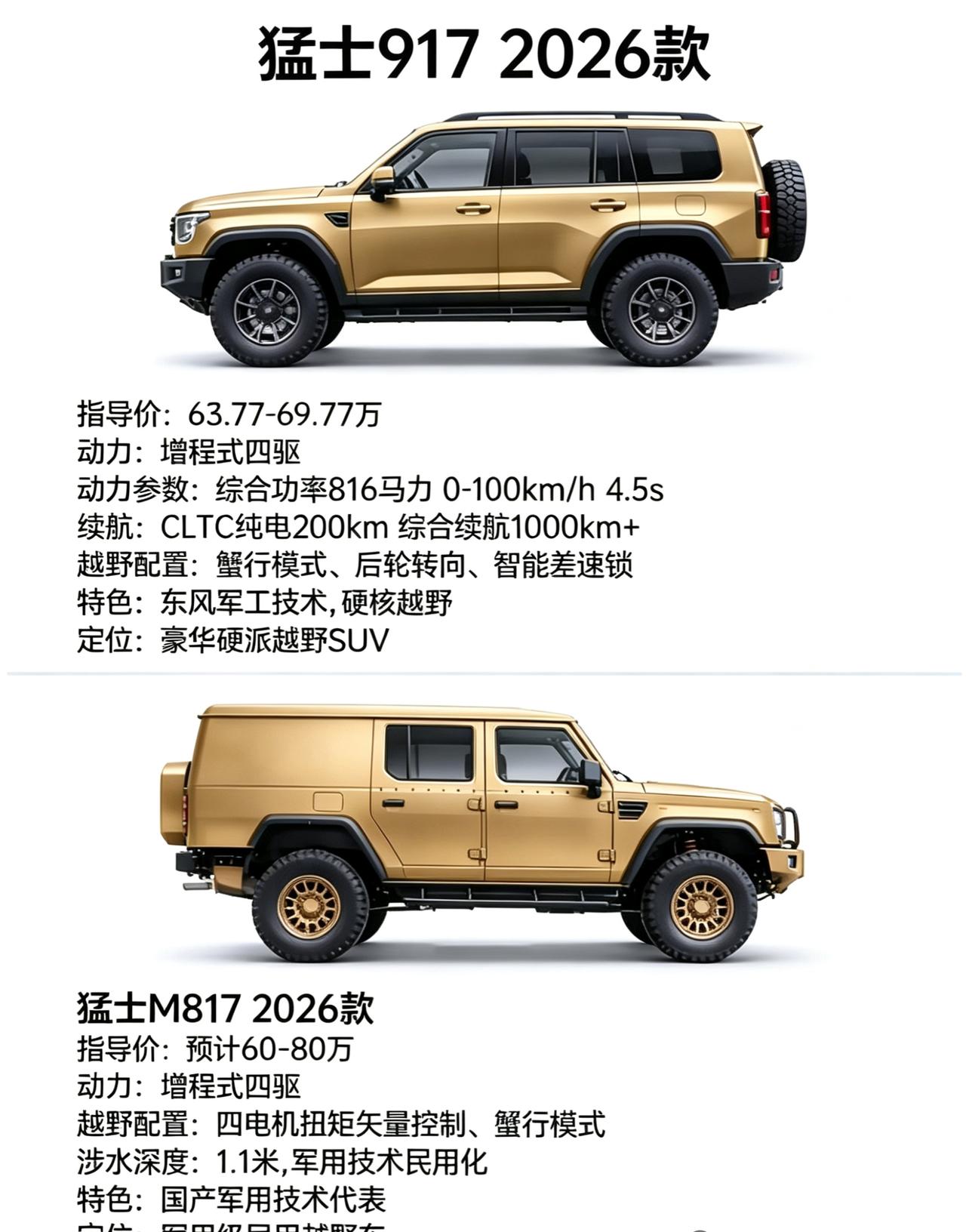 新款猛士M817即将来临会比917更有性价比吗两款车型均为增程四驱、标配蟹行模式