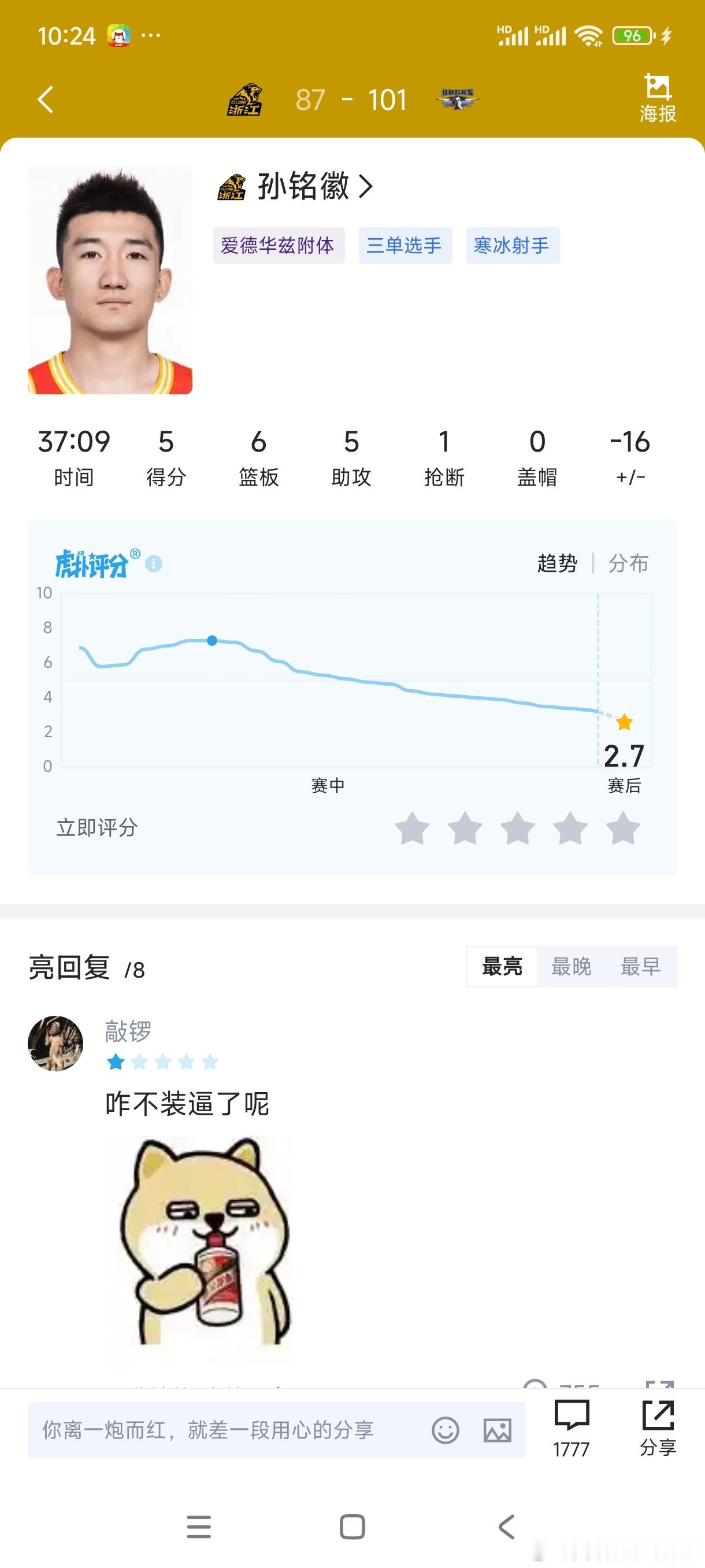 本场孙铭徽被爆成渣渣了[摊手][摊手][摊手] ​​​